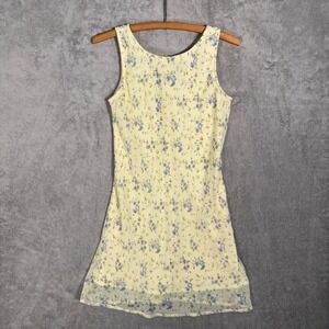 Jodi Kristopher Vintage 90s Floral Mini Dress Yellow Blue Sleeveless Size 3 XS